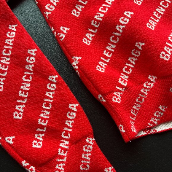 NWT Balenciaga Long Sleeve Knit Top Crewneck Mini Logo Allover Red Wool Blend - Picture 7 of 9